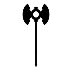 Obraz premium Medieval axe icon. Medieval weapon black silhouette. Vector illustration isolated on white background.