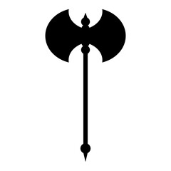 Medieval axe icon. Medieval weapon black silhouette. Vector illustration isolated on white background.