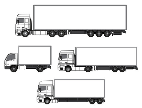 set template several trucks trucking empty design isolate on transparent background png stock image
