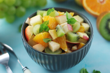 A bowl with fresh fruit salad