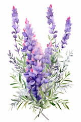 purple watercolor lavender flowers isolated on white, ai generated
