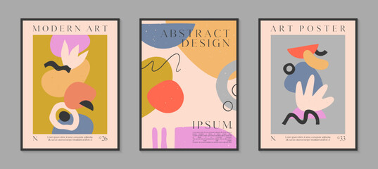 Art modern vector posters with hand drawn organic shapes,textures and doodles.Trendy contemporary illustrations for prints,flyers,banners,invitations,branding design,covers,home decor