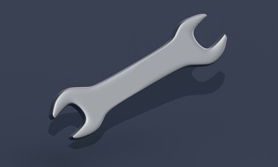 Metal wrench on dark background. 3d rendering