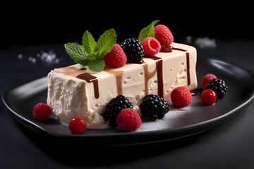 Semifreddo - Originating in Italy, semifreddo is a frozen dessert similar to ice cream but with a lighter texture, often flavored with fruits, nuts, or chocolate (Generative AI)