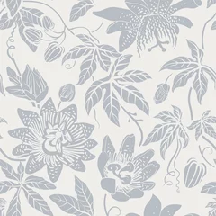 Poster Seamless monochrome pattern with flowers. Wallpaper. Background with sketch climbing flowers. Retro graceful style. Design for textile, wallpaper, web, paper, invitation, cover. Floral backdrop © sunny_lion