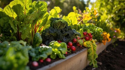 Eco-Friendly Harvest: Tending to a Sustainable Backyard Garden Filled with Homegrown Fruits and Vegetables Grown with Compost. Generative AI