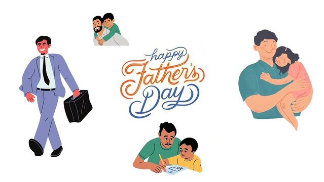 fathers day, father with his kids, presentation, banner, background, girl, boy