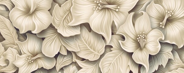 an Abstract Horizontal background, Hibiscus floral, carved, and engraved ivory. Liquid flow texture. Fluid art Abtract-themed, photorealistic illustrations in JPG. Generative AI