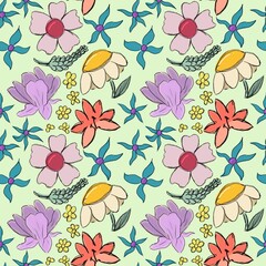  floral seamless pattern on coloured background. Raster 6000x6000 jpeg