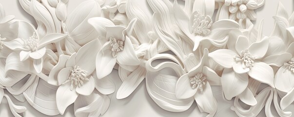 an Abstract Horizontal background, ornate florals, carved and engraved ivory. Liquid flow texture. Fluid art Abtract-themed, photorealistic illustrations in JPG. Generative AI