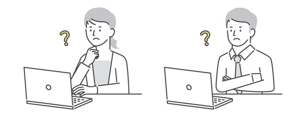 パソコン操作で考える男女