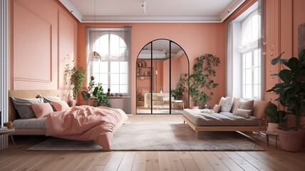 Illustration of the bedroom interior. Generative Ai