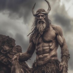 Fototapeta na wymiar Abstract viking old dark giant god person