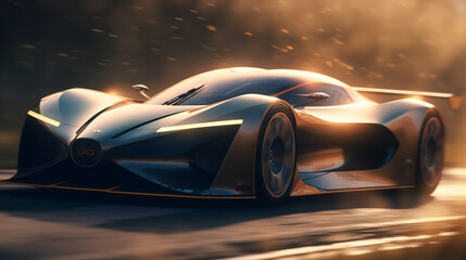 Plakat Electric modern sport car running , wallpaper illustration. Created with Generative AI technology 