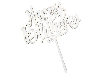 happy birthday wooden text concept isolated on white background