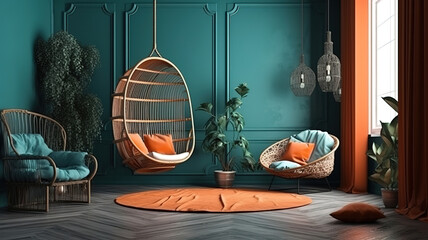 Mockup frame in Scandinavian interior background. Generative Ai