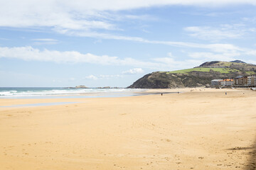 Sunny day in Zarautz. Horizontal picure of Zarautz's beach. 