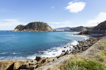 Fototapeta na wymiar Sunny day in Getaria's beaches. Horizontal picture. Basque Country