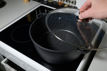 Stock Pot with Non-stick marble coating inside and glass lid .