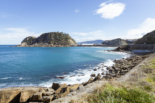 Sunny day in Getaria's beaches. Horizontal picture. Basque Country