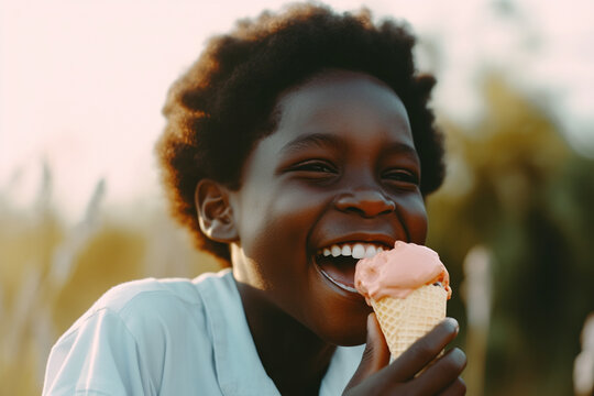 Child eating ice cream. AI generated image.