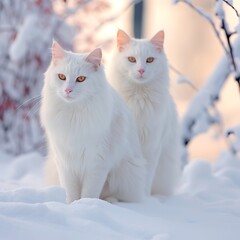 Snow White Beauties: Showcasing the Majestic Turkish Van Cats in Winter Wonderland