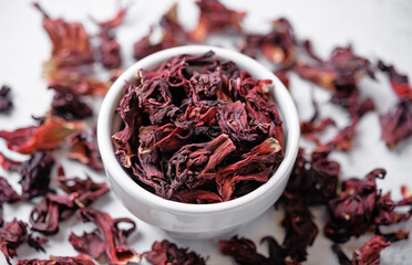 Karkade tea in a bowl