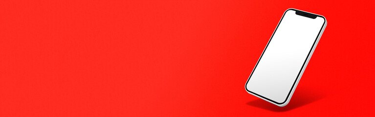 Banner pantalla iphone png sobre fondo liso rojo 