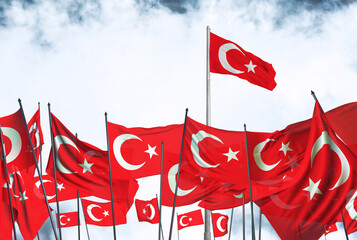 Turkiye Bayrağı, Turkish Flag - Turkish Flags Waving in the Sky