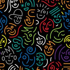 faces of young people - seamless lines pattern , vector background
