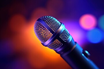 Microphone ?close-up on bokeh background by Generative AI
