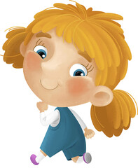 cartoon scene with school girl playing ball having fun illustration for children
