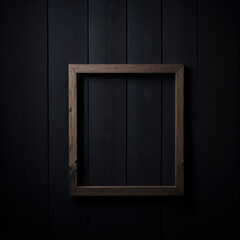 Wooden frame on a wall with a black wooden background