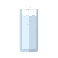 Glass of sparkling water with bubbles. Regular soda on a white background. Solid colors. Drawn outline. Flat style. isolated object. Vector illustration