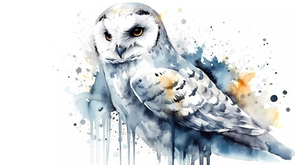 Hedwig White Owl Aquarell Hand Painted Fan Animal Gift Magical Harry Potter AI Generated - obrazy, fototapety, plakaty