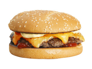 double cheese burger on transparent background