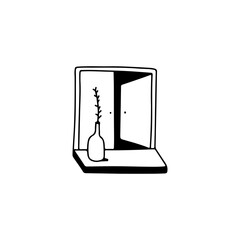 Vector illustration of door and flower pot