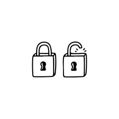 Vector illustration of a padlock doodle