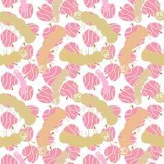 Cartoon summer animals seamless caterpillars and apples pattern for kids clothes print and packaging and wrapping