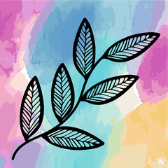 Vector Illustration of black leaves on a light watercolor background