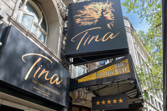 London. UK- 05.17.2023. The advertisement for Tina the musical on the facade of the Aldwych Theatre.