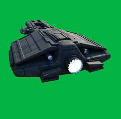 Medium Space Ship on Green Screen Background - Rear View, 3d digitally rendered illustration