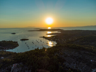 Island Korcula from above in southern Croatia during sunset