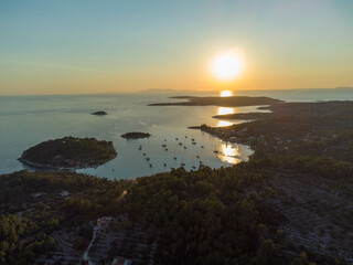 Fototapeta premium Island Korcula from above in southern Croatia during sunset