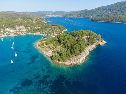 Island Korcula from above in southern Croatia