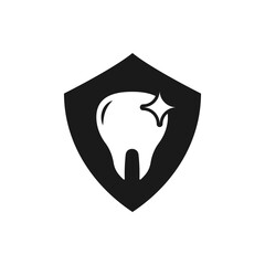 Tooth and shield. Dental care flat icon isolated on white background. Vector illustration