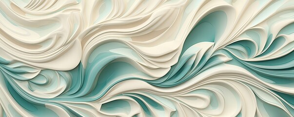 an ornamental Abstract Horizontal background, Ornamental designs, carved and engraved in ivory with subtle teal colors infused. flow design texture. ornamental art Abstrac-themed, JPG. generative ai