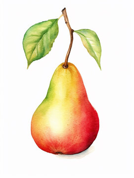 Juicy pear watercolor hand drawn ai generative illustration isolated on white background