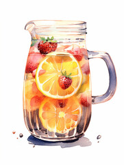 Watercolor painting of a jar of fruit juice ai generative