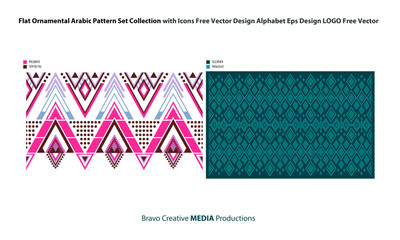 Flat Ornamental Arabic Pattern Set Collection with Icons Free Vector Design Alphabet Eps Design LOGO Free Vector